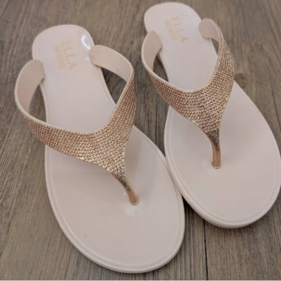 Ella Morini rose gold bejewelled sandals flip flops - Picture 2 of 6